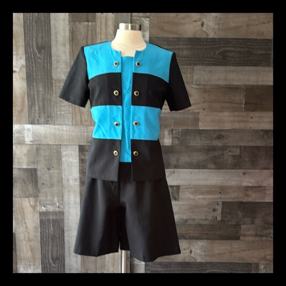 Vintage 90s blue business suit size 10 blazer shorts coastal grandma grannycore